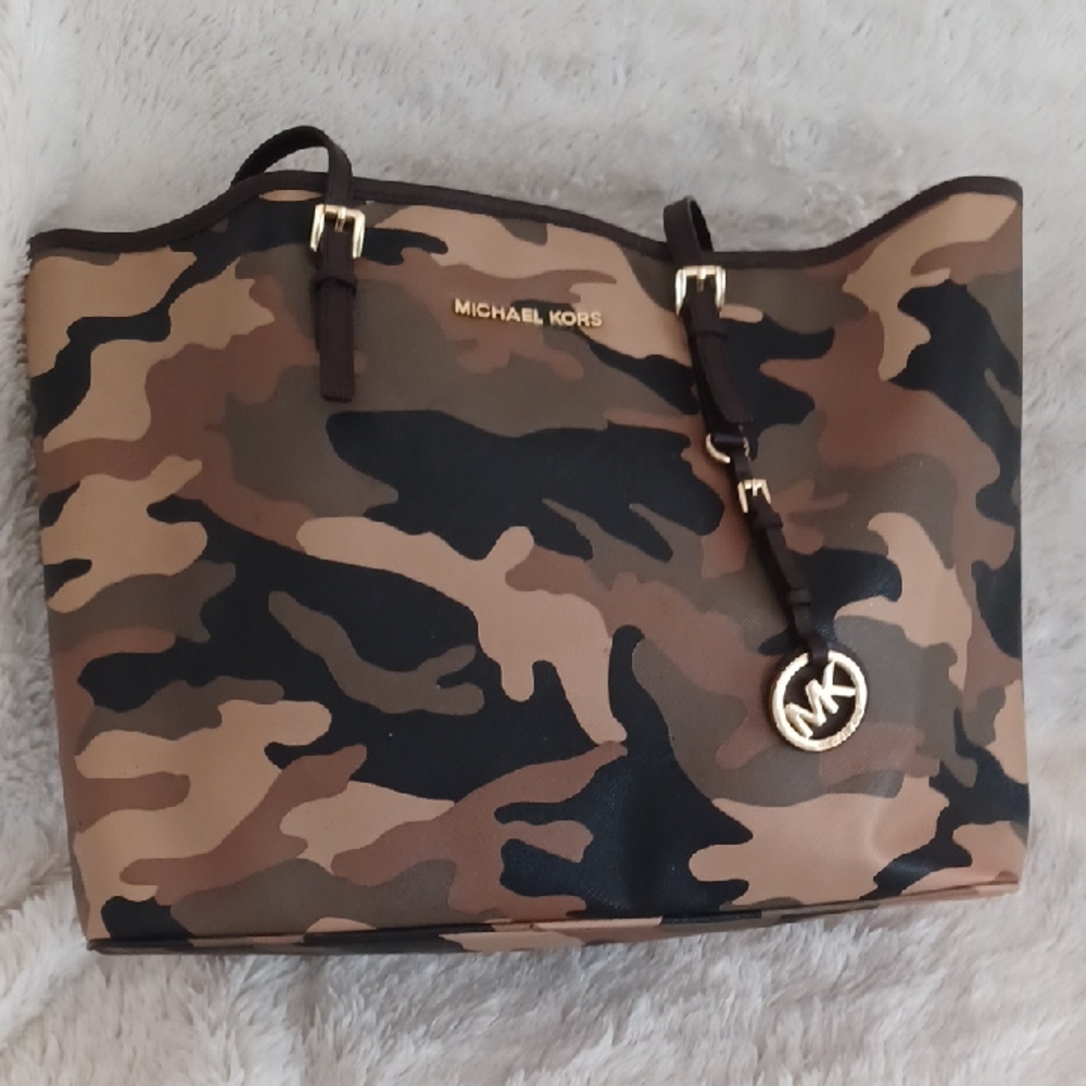 Michael Kors Brown and Black Tote Bag with Leather Trim - HB287